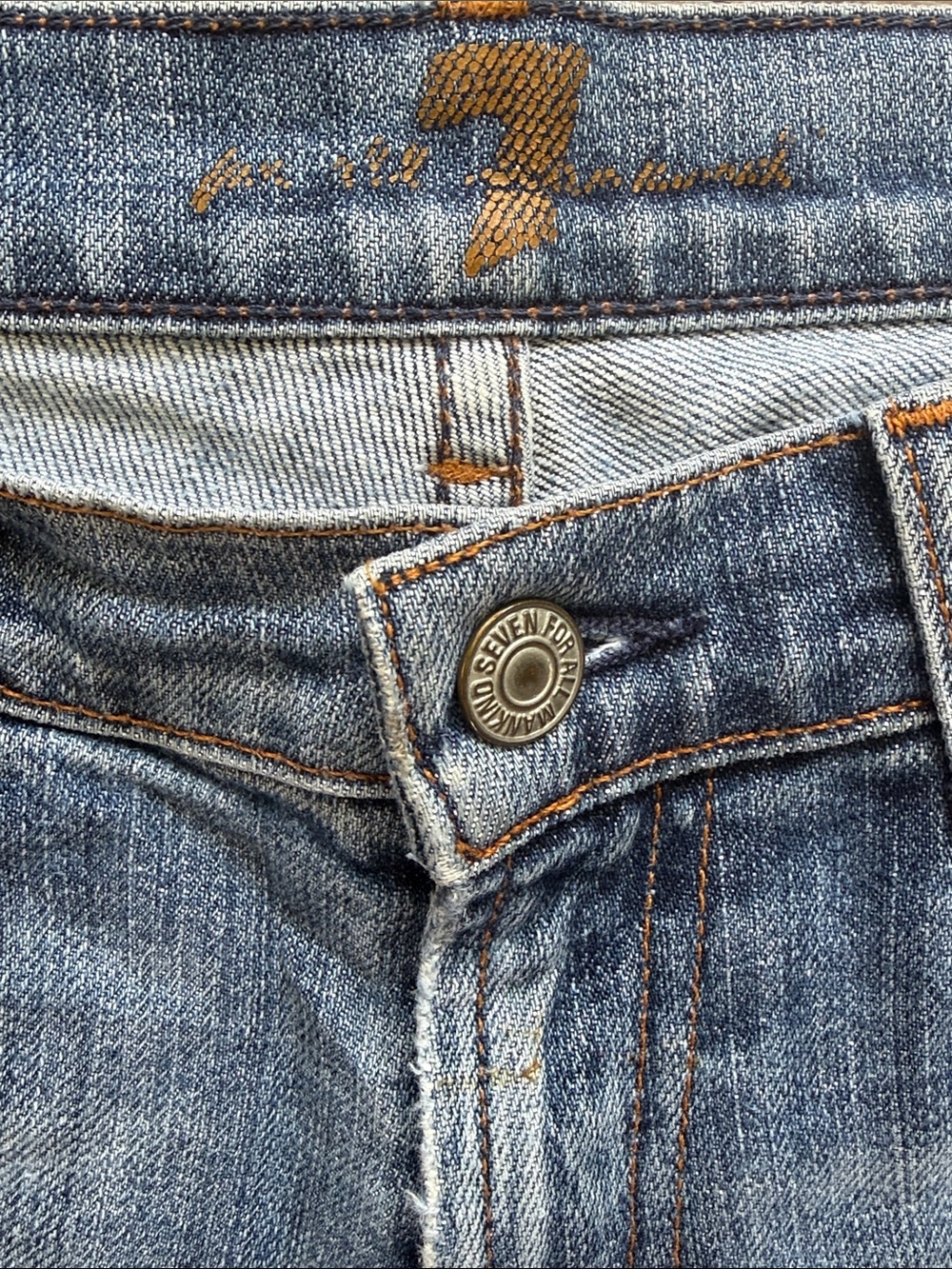 7 For All Man Kind Y2K Distressed Medium Wash Bootcut Jeans Low Rise #700370-28W - Picture 3 of 14